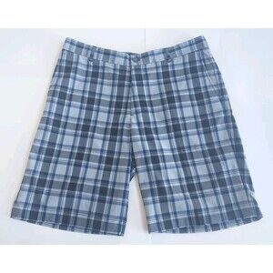 Mens Slazenger Gray/Blue Plaid Quick Dry Flat Front Golf Shorts Size 36x11